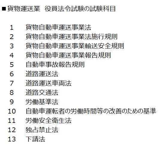 役員法令試験の試験科目